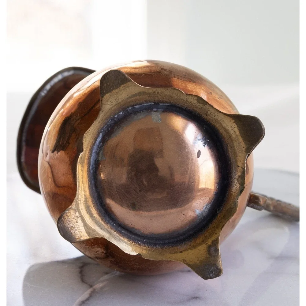 Vintage Copper And Brass Creamer Pitcher Bull Emblem